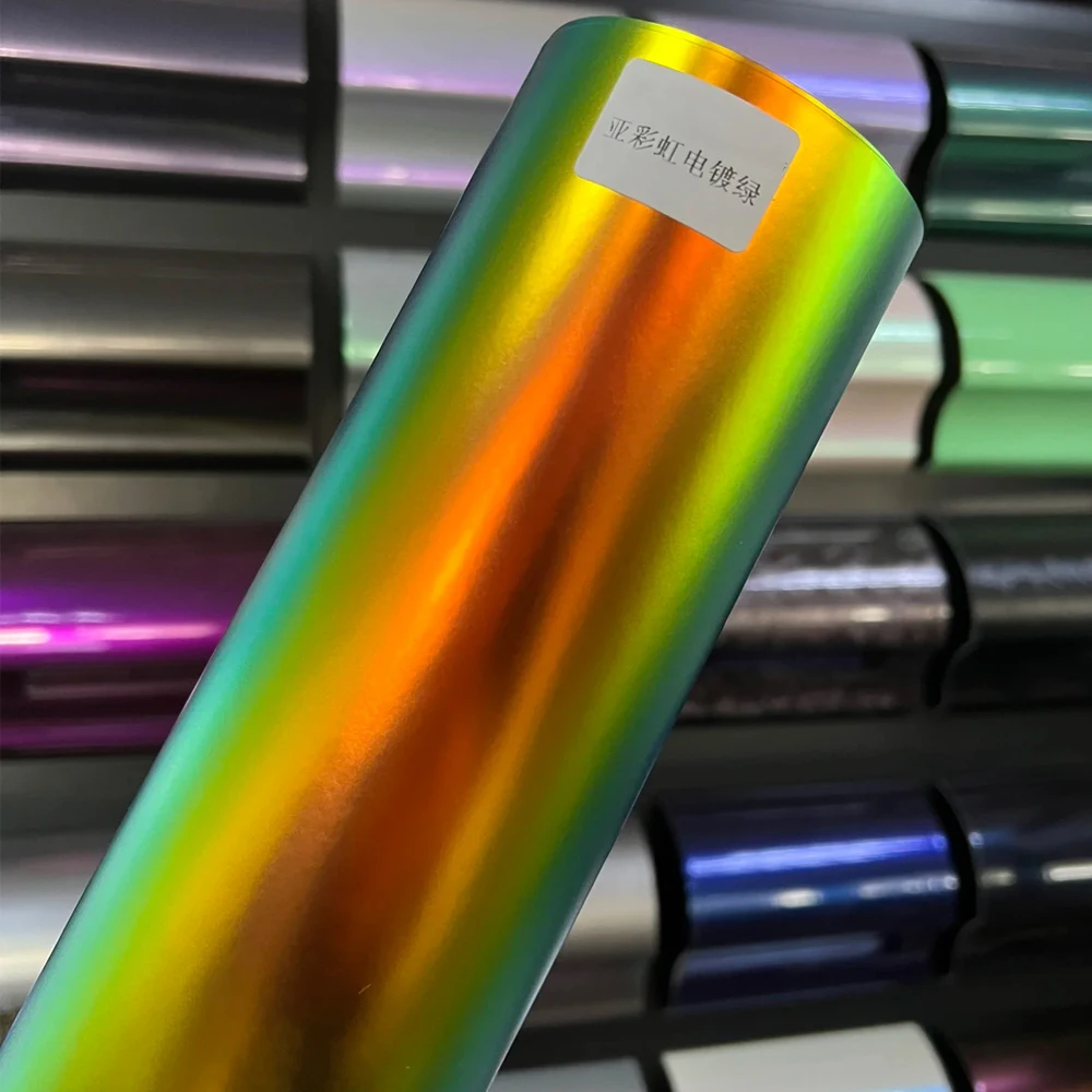 Premium PET Air Release Easy to Install Car Wrap removable Auto Vinyl Stretchable Car Body Film Rainbow Chrome Green