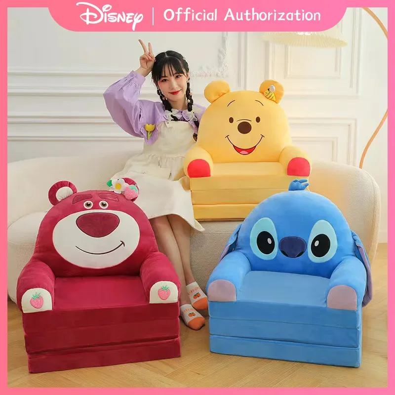 Disney Lilo & Stitch Plush Toy Cartoon Children's Folding Sofa Anime Winnie The Pooh Chair Cute Lotso Stuffed Birthday Gift