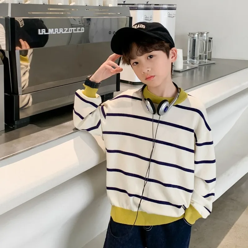 

Boys' Striped Sweater 2025 Spring Autumn Korean Style Kids' Versatile Autumn Top Stylish Children's Knitwear