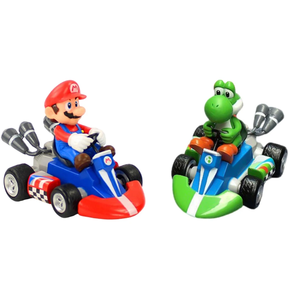 Styles Mario Pull Back Car Green Yoshi Donkey Kong Bowser Luigi Toad Princess Peach Figures Toys Anime Game Doll Gifts for Kid