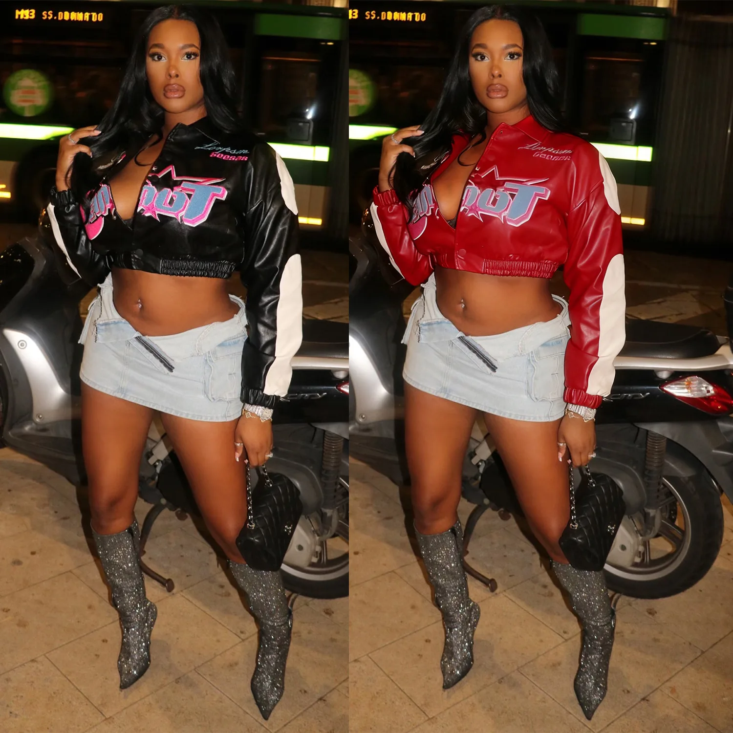 

Winter Leather PU Jackets Women Crop Varsity Baseball Coats Y2K Streetwear 2025 Fall Letter Print Cyber Racer Jackets Coats