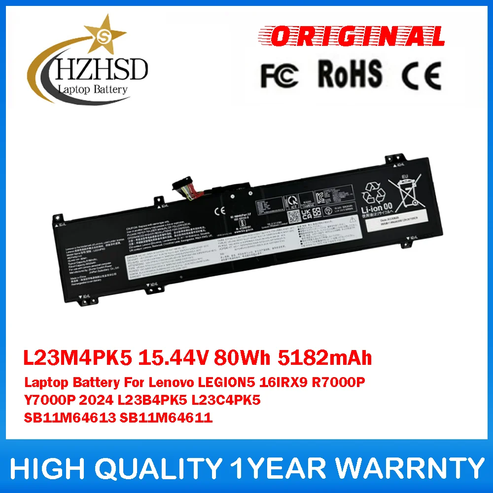 

L23M4PK5 15.44V 80Wh 5182mAh Laptop Battery For Lenovo LEGION5 16IRX9 R7000P Y7000P 2024 L23B4PK5 L23C4PK5 SB11M64613 SB11M64611