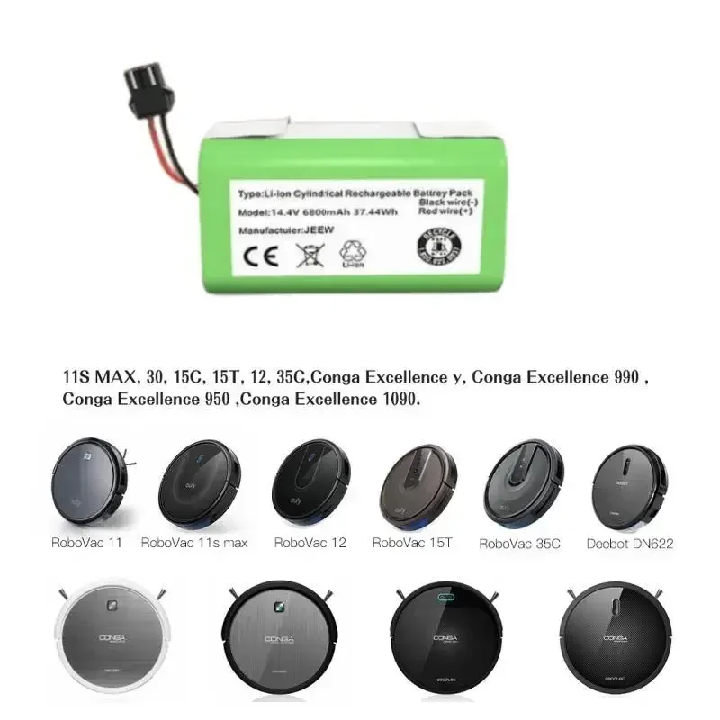 Replacement 14.4V 4S1P Lithium Battery Pack, 2800mAh-12800mAh Spare Battery for Conga 990 1090, Ecovacs N79S, Eufy Robovac 11S