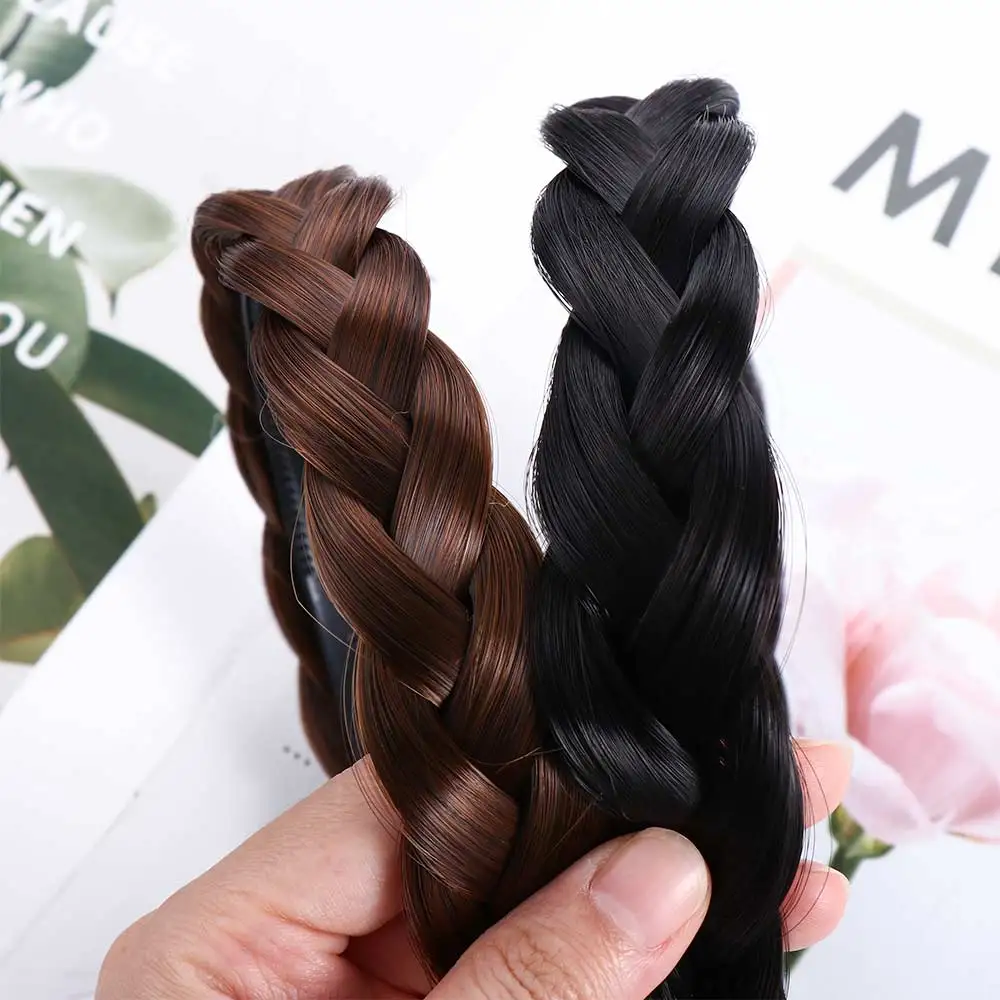 Fishbone Braid Wig Headband Twist Braided Hairband dengan Gear Non-slip Wide-Brimed Korean Hair Hoop Simple Sweet Headwear