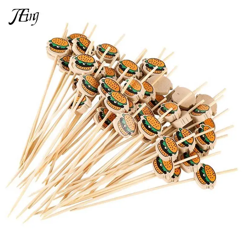 100Pcs Hamburger Garnish Bamboo Sticks Disposable Fruit Sticks Food Picks