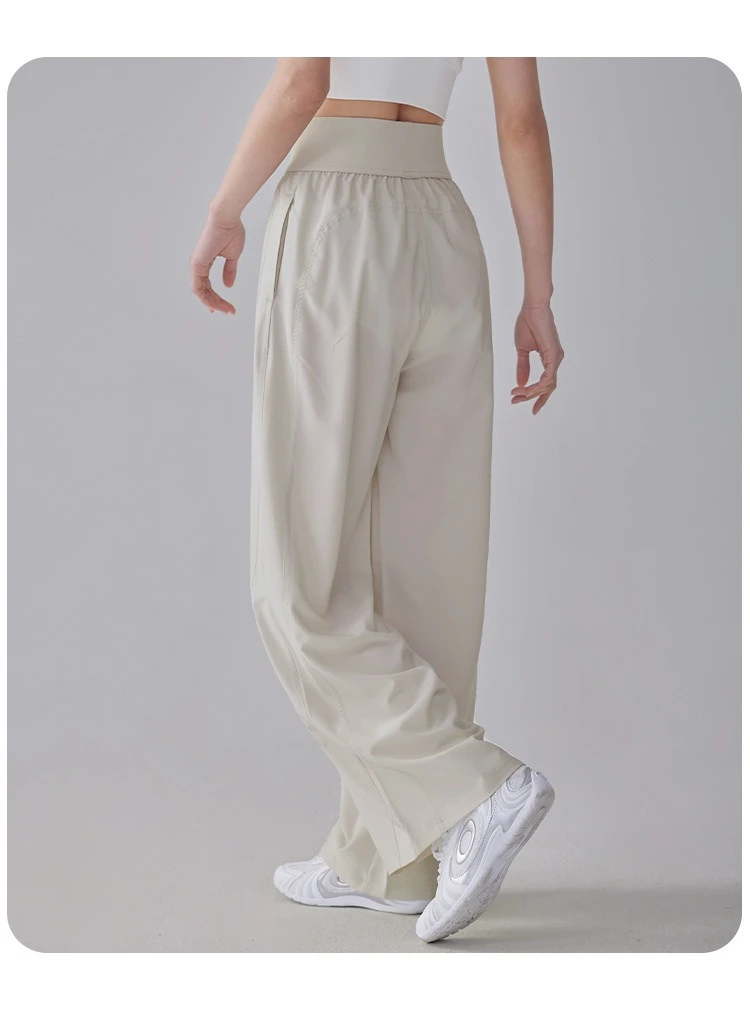 Women High Waist Loose Straight Leg Yoga Pants Quick‑Dry High‑Stretch Cooling Thin Wide Leg Running Fitness Sport Long Trousers
