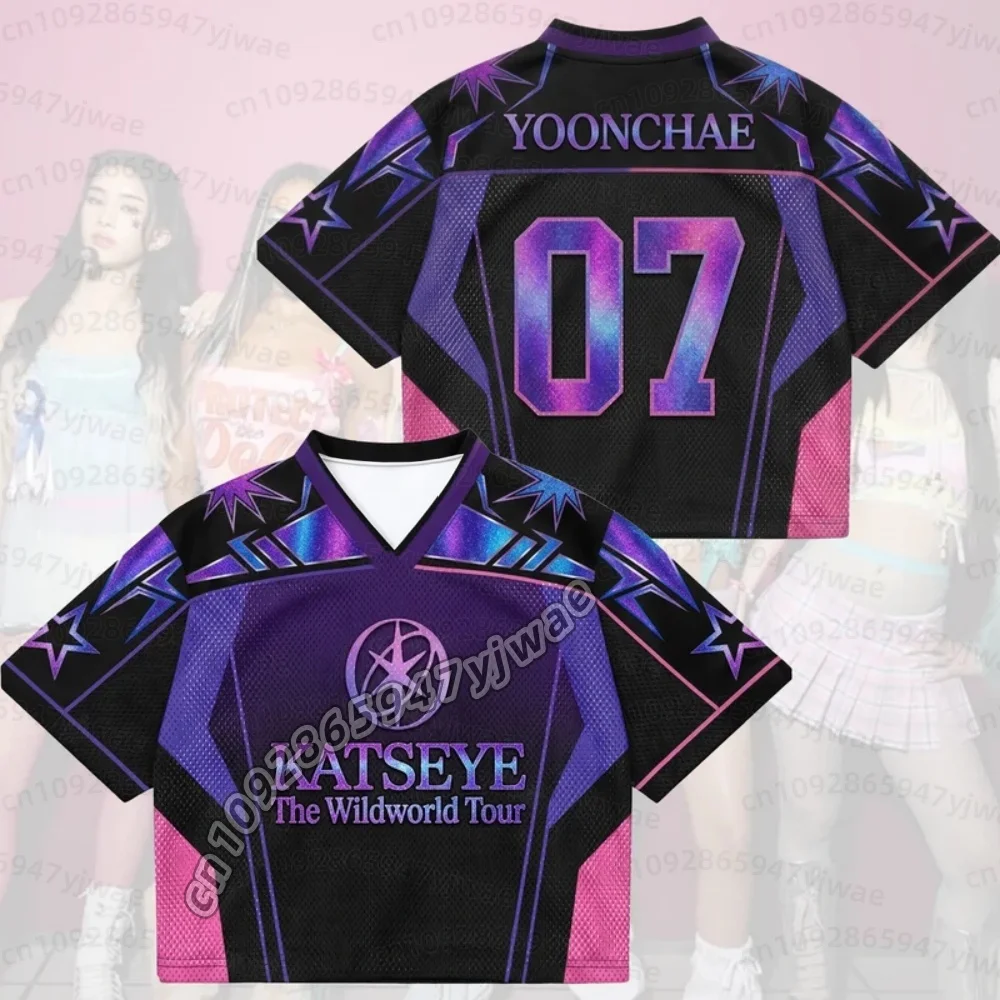 26 Summer Purple Flame KATSEYE The Wild World Tour Mixed Mesh Jersey Merch Gift for Manon Fans Jersey Child-Parent T-Shirt