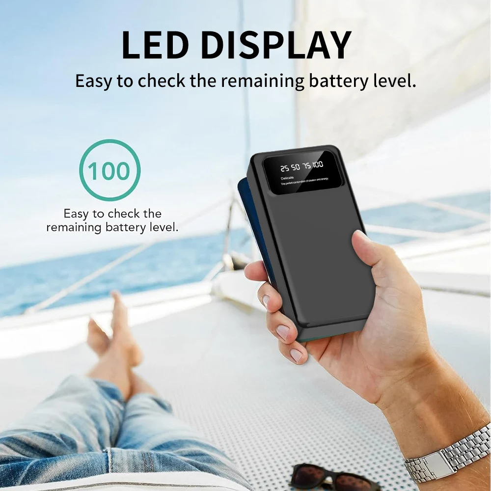 بنك طاقة محمول عالي السعة بقدرة 30000 مللي أمبير في الساعة مع شاشة طاقة LED ومخرج 5 فولت 2 أمبير ومدخلين ومنفذين للإخراج. مناسبة للسفر