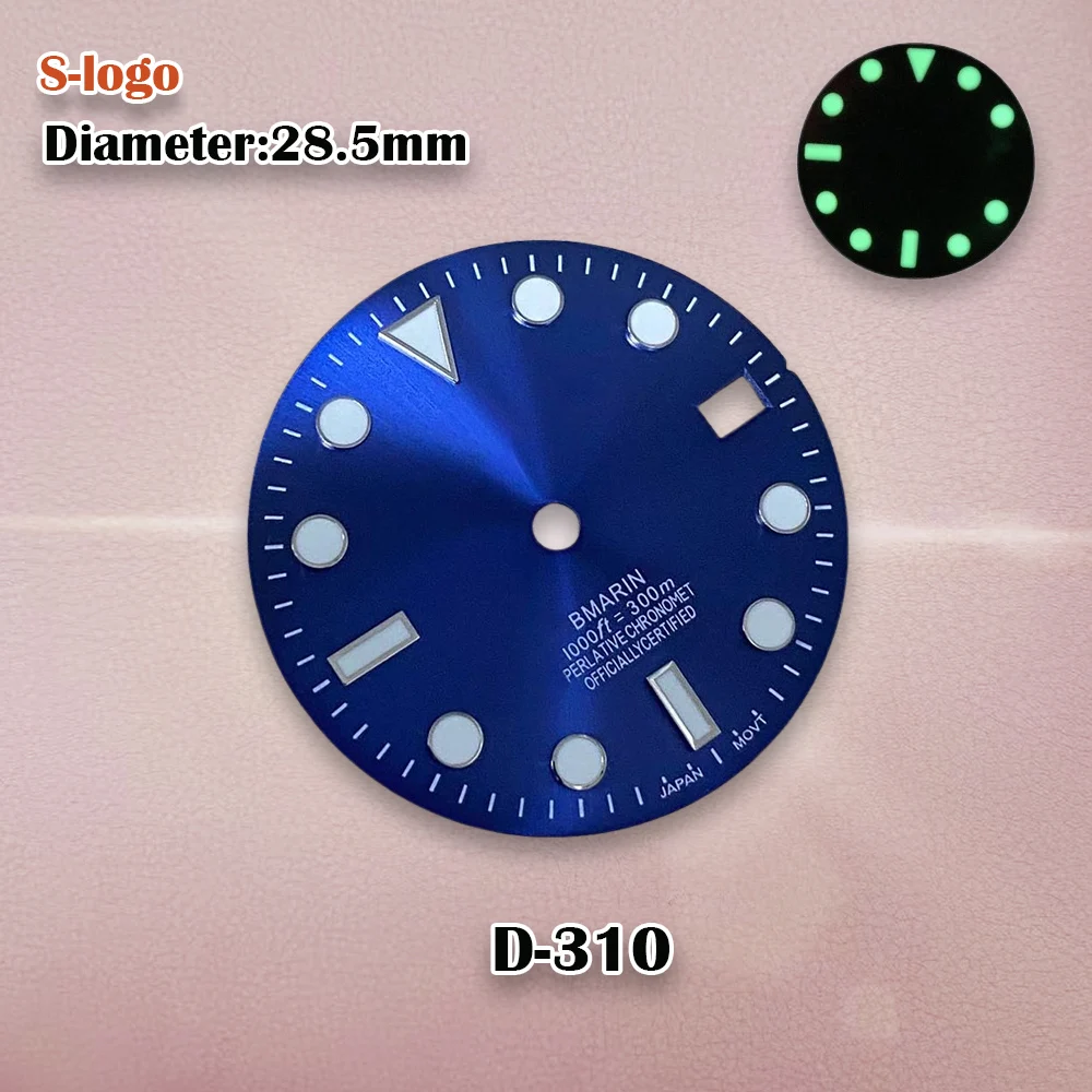 28.5mm nh35 dial s logotipo sunburst sub/skx007 dial adequado para movimento nh35 verde luminoso nh35 acessórios de relógio