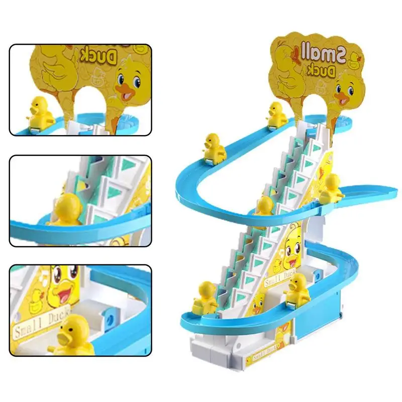 Duck Sliding Toys with Stairs Electric Duck Racing Slide Baby Toy LED Lights Musical Slide Roller Coaster Toys Xmas Party Favors