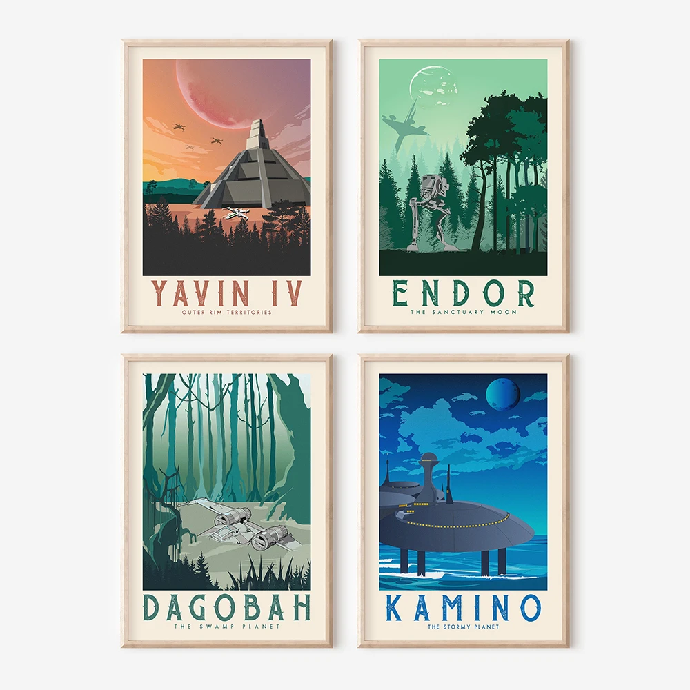 Retro Classic Movies Travel Posters Yavin Endor Dagobah Dagobah Canvas Painting Modern Wall Pictures for Living Room Home Decor