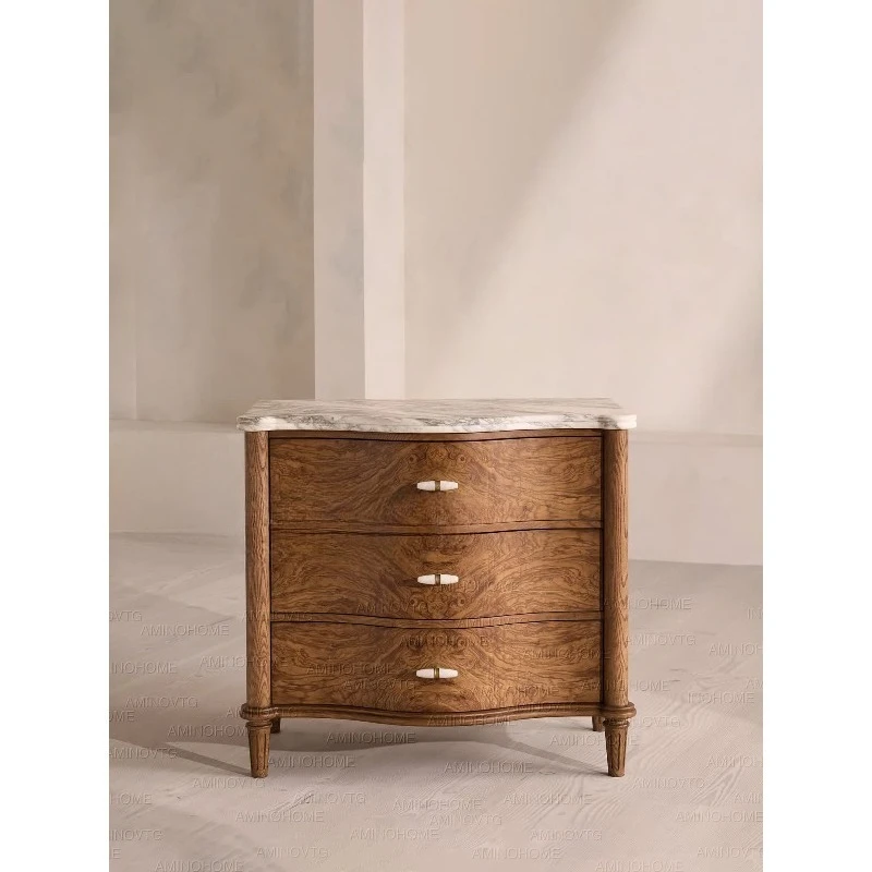 Medieval solid wood three-bucket cabinet, chest of drawers, French bedroom, bedside table, bedside storage locker