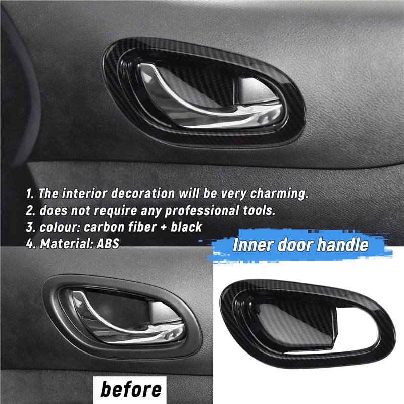 لنيسان نافارا NP300 2016-2021 ألياف الكربون سيارة مقبض الباب الداخلي السلطانية حامي غطاء إطاري ملصق الكسوة اكسسوارات #3