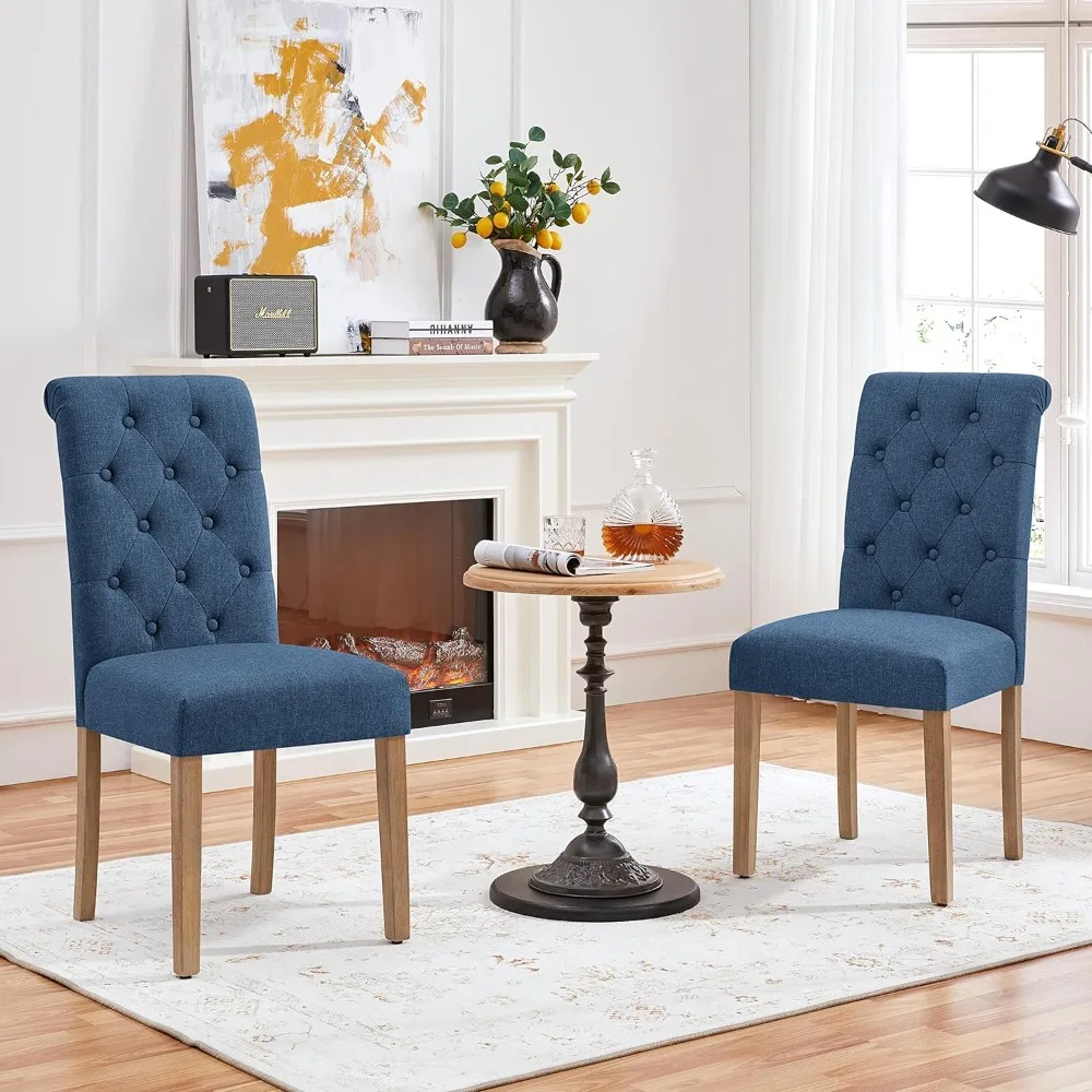 Dining Chairs  Button Tufted Kitchen Chairs Upholstered Fabric Dining Room Chairs with Solid Wood Legs,2pcs(1 Package)