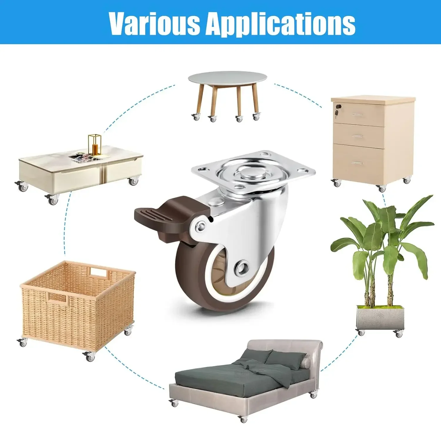 عجلات عجلات 2 بوصة، مجموعة عجلات أثاث شديدة التحمل مكونة من 4 قطع، عجلات مطاطية بدون ضوضاء، مصممة للمكتب، وحامل التلفزيون، وطاولة القهوة #6