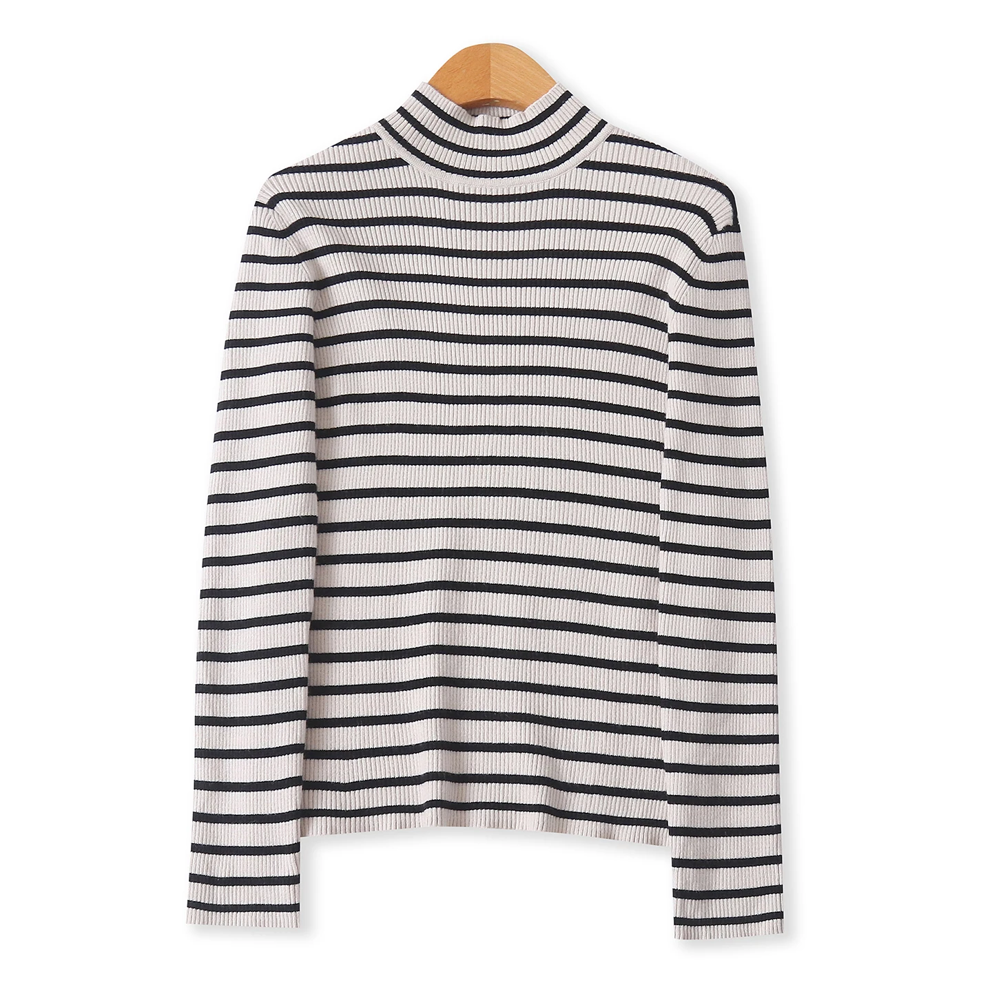 

Knitted Ribbed Sweater Autumn Winter New Sle Women's f High Collar Long Sve Overlap Inner Wear Outer Wear 3286