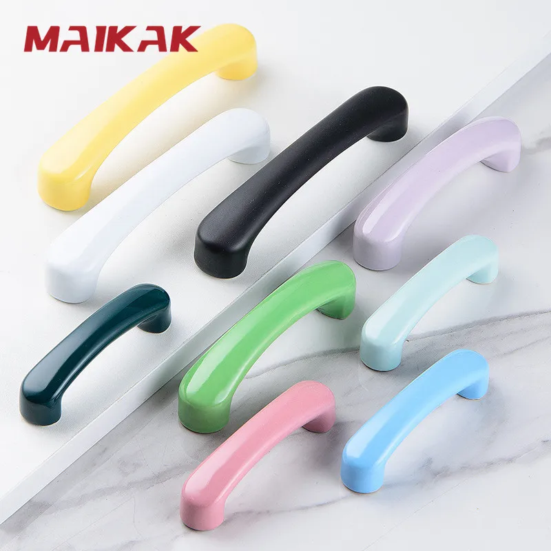 MAIKAK Nordic Macaron Colorful Cartoon Children Room Cabinet Pulls Ceramic Wardrobe Kitchen Drawer Knobs Door Handle for Kids