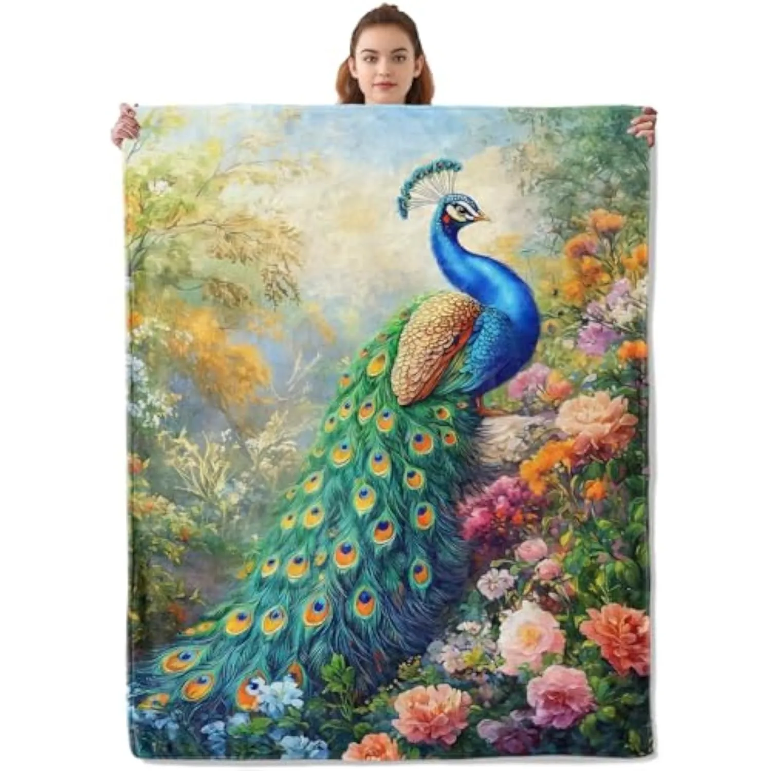 Pretty Peacock Blanket Soft Lightweight Cozy Flannel Throw Blanket Plush Warm Blankets for Sofa Travel Bedroom