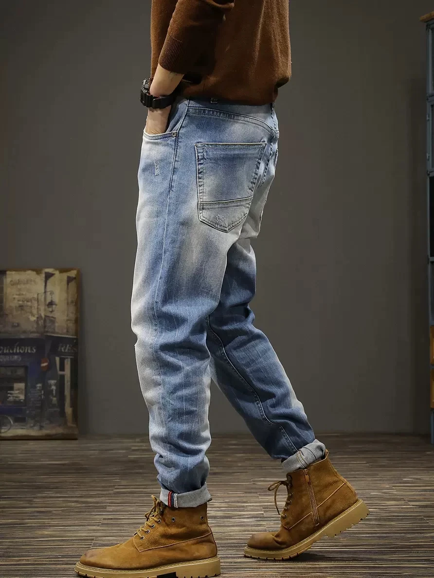 Streetwear Fashion Men Jeans High Quality Stretch Slim Fit Ripped Jeans Men Elastic Trousers Vintage Designer Denim Pants Hombre