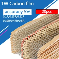 20pcs 1W 0.1R 0.15R 0.22R 0.39R 0.47R 0.5R 5% Résistance 0.1 0.15 0.22 0.39 0.47 0.5 Ohm 0.1R-3M de Résistance De Film De Carbone