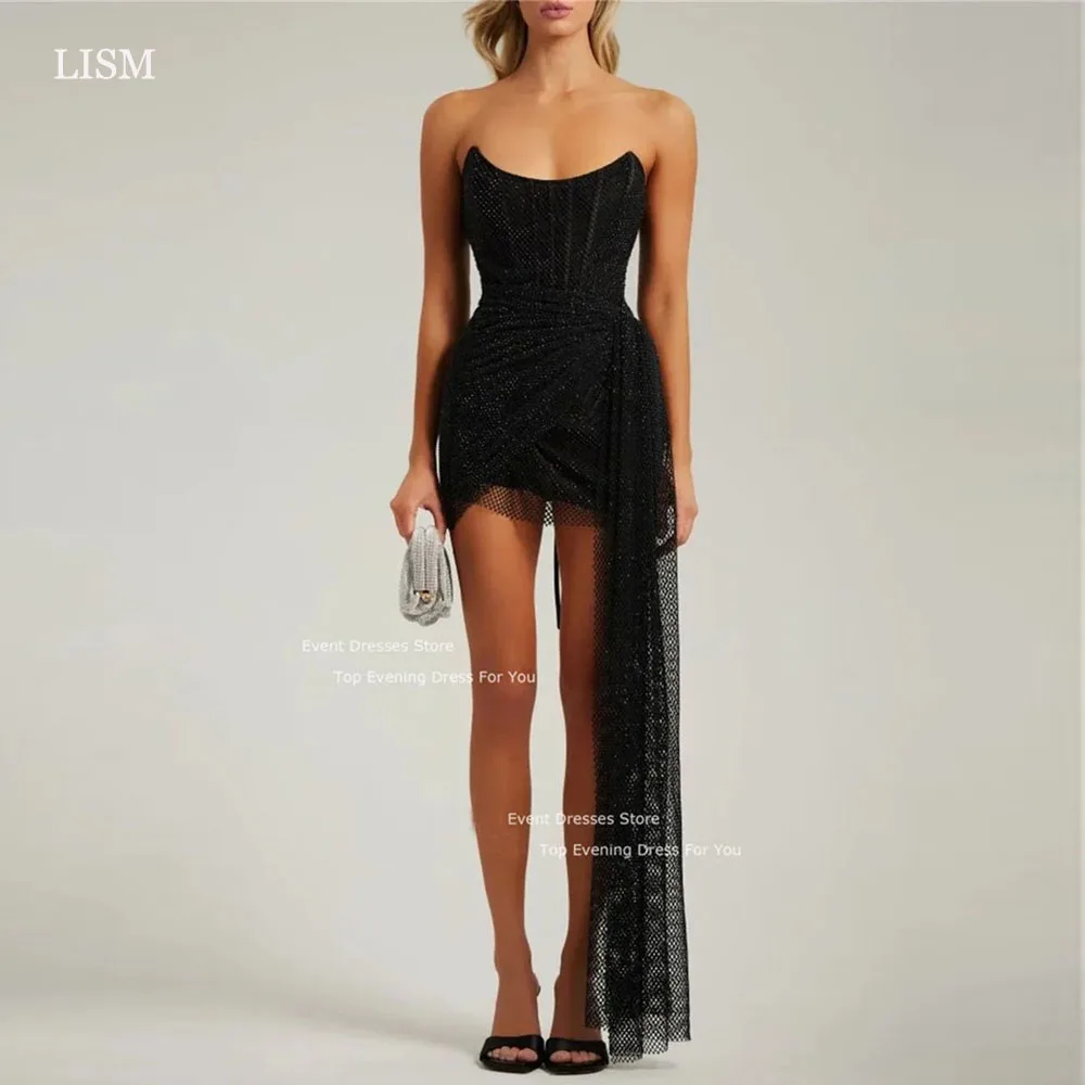 LISM Black Sexy Mini Short Evening Party Dresses Glitter Sleeveless Prom Dresses Corset Club Formal Prom Gown 2024 Party Dresses