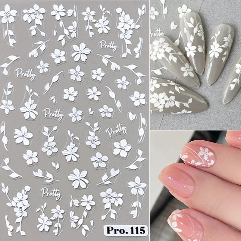 3D Flowers Nail Art Sticker White Black Yellow Petals Floral Adhesive Sliders Manicure Nail Stickers Decoration For Nail Tips