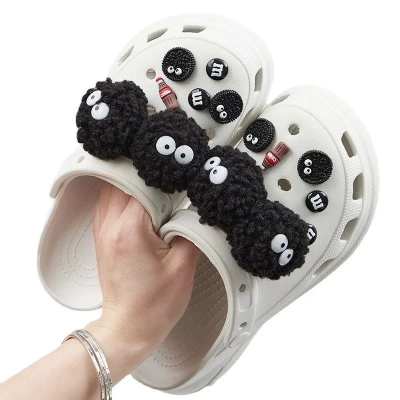 2024 New DIY Black Plush Ball Shoes Charms for Ball Cute Holes Charms Designer Lovely Shoes Accessories All-match Hot Sale