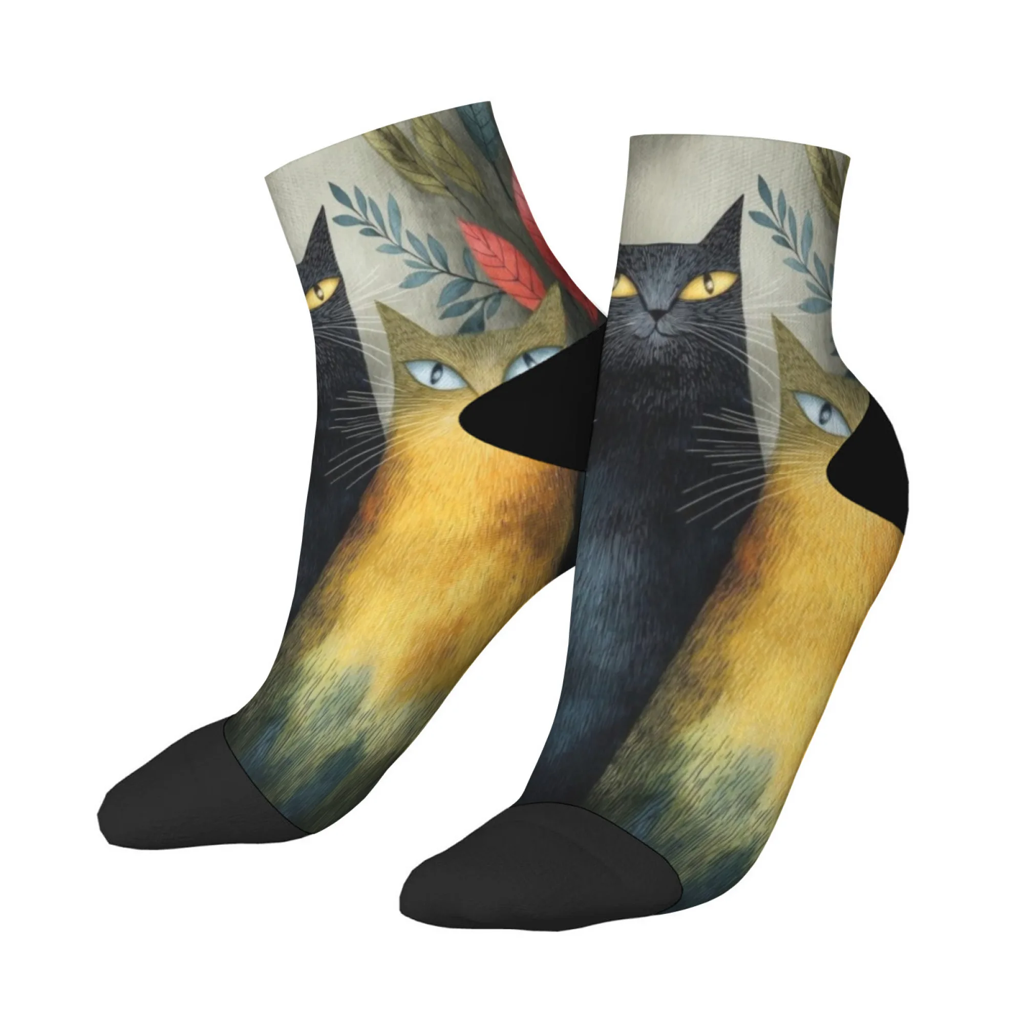 Colorful Cat Short Socks Polyester Blend Comfortable Casual Socks for Women Men Unisex Soft Breathable Lightweight Fashionable