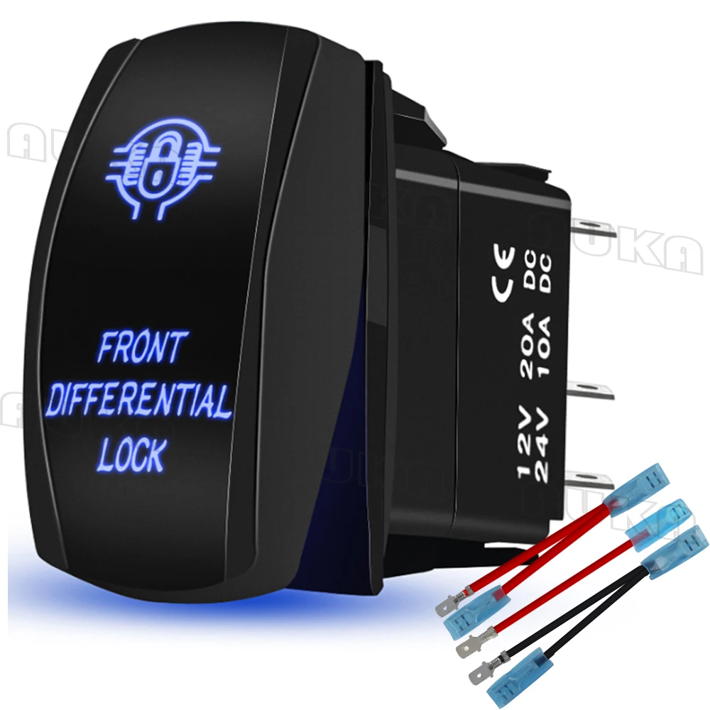 

FRONT DIFFERENTIAL LOCK Rocker Switch On-Off 12V/24V 5Pin Laser SPST Toggle Switch Blue Light With Wires Set For Marine Boat Car