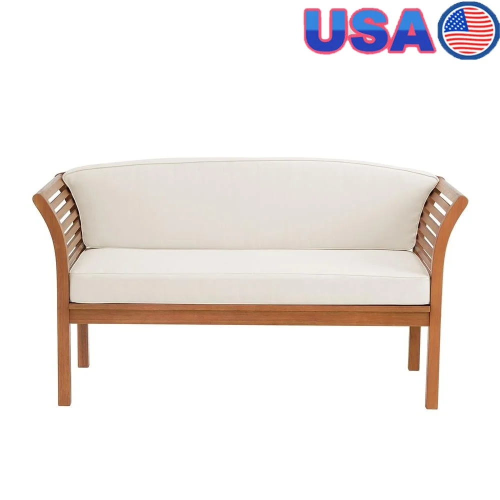 

Eucalyptus Wood Outdoor Bench with Cushions Weather-Resistant Comfortable Patio Garden Furniture Classic Design Durable Stylish