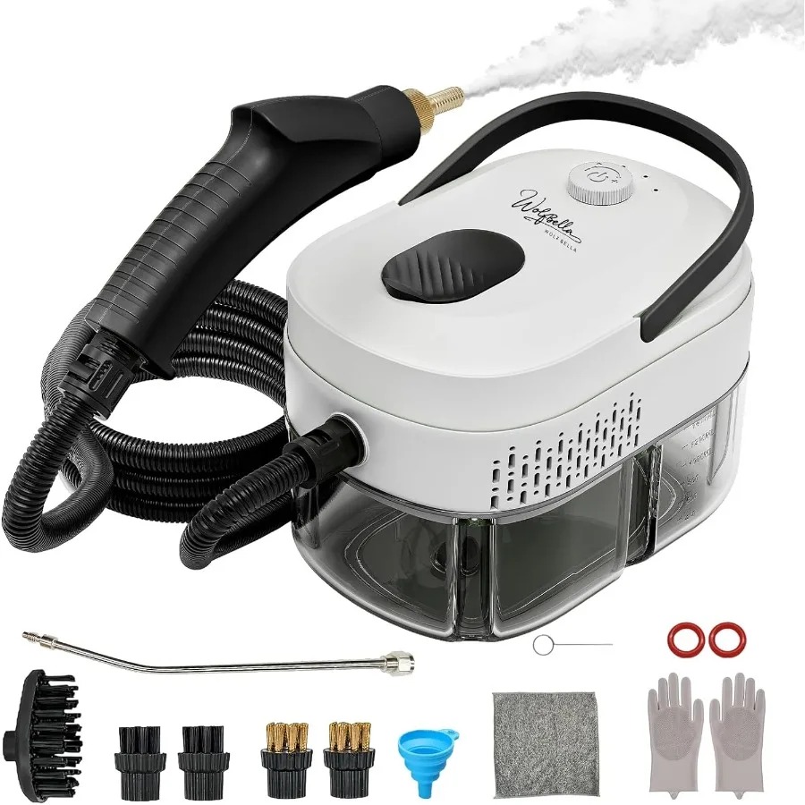 Pembersih Uap Steam Cleaner15s dengan Pemanasan Cepat, Tangki 1.4L, untuk Pembersihan dengan 10 Aksesoris Multi2500W, Temperatur dan Tekanan Tinggi, Genggam