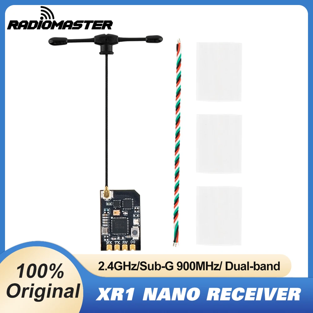 

Nano-приемник Radiomaster XR1, 2,4 ГГц, 900 МГц, двухдиапазонная Т-антенна, приемник ELRS для всех пультов дистанционного управления RadioMaster ExpressLRS