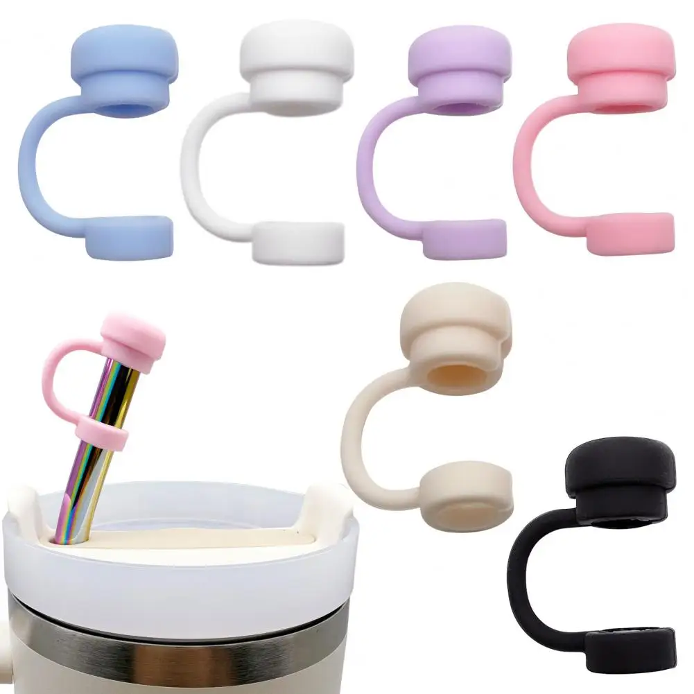 2Pcs Solid Color Straw Cover Silicone Reusable Dust-proof No Spill 10MM Tumbler Straw Tip Plug Topper Protector Cup Accessories