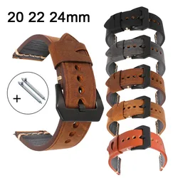 20mm 22mm 24mm Watch Band Strap Genuine Leather Watch Strap Crazy Horse Replacement Watchband Qucik Release Pins Wrist Bracelet