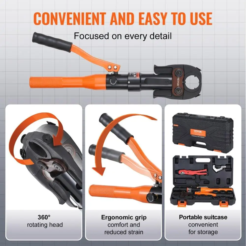 Universal Copper Tube Crimping Tool with 1/2, 3/4, 1 Jaws & Pipe Cutter for Easy Installation