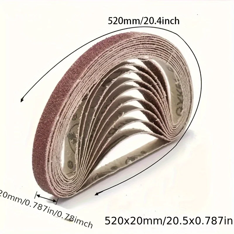 520x20mm 10szt 60/100/240/320/800#Mała mini szlifierka taśmowa do szlifowania polerowania stali nierdzewnej usuwanie rdzy tkanina ścierna