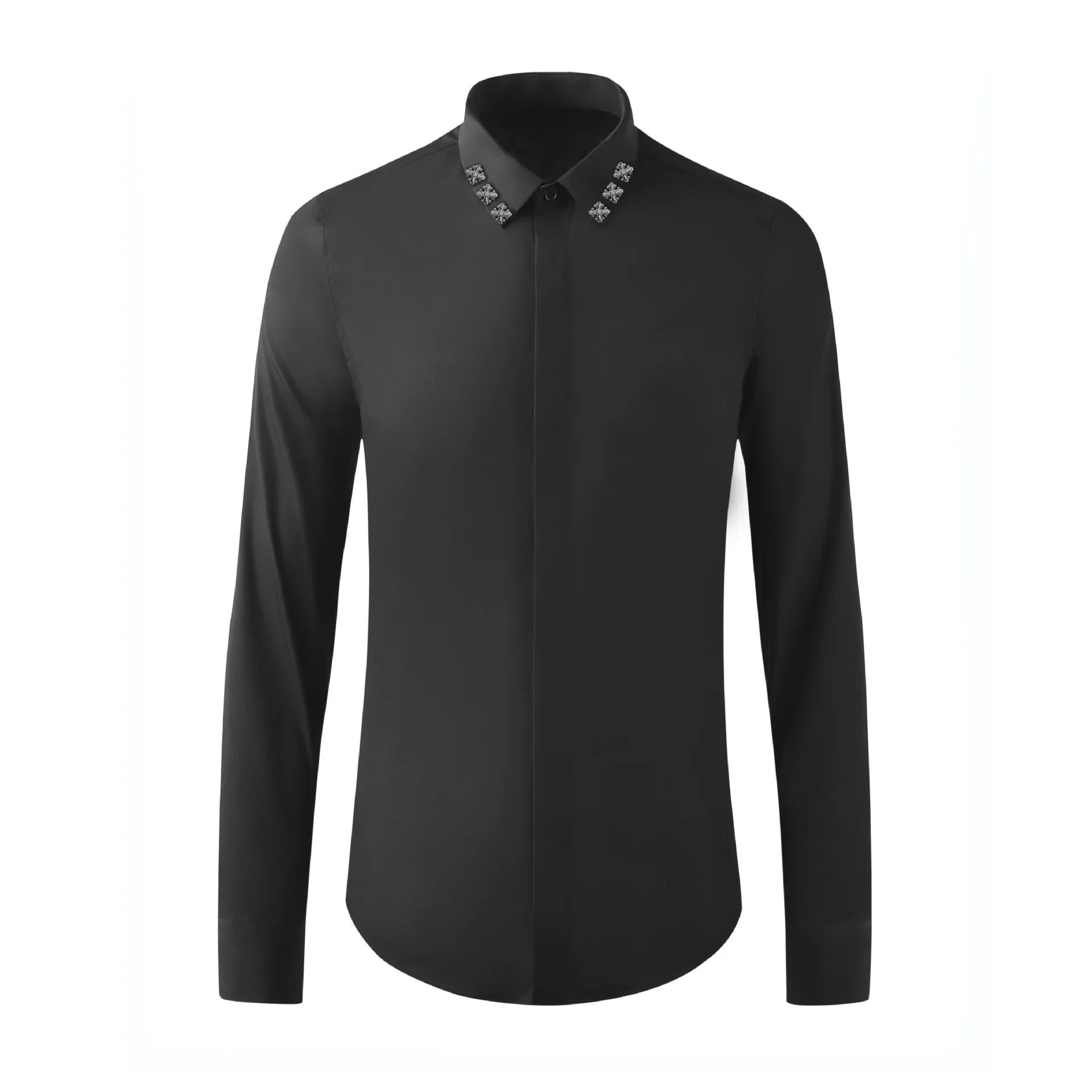 Autumn and winter European style handmade diamond decoration long sleeved men's shirt trendy brand shirt