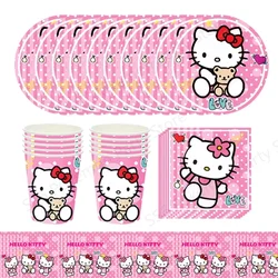 Cartoon Hello Kitty Birthday Party Decorations Kids Girl Set Disposable Tableware Cup Napkin Plate Baby Shower Supplies