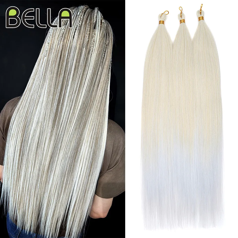 BELLA 28 Inch 3PCS Straight Pony Hair Crochet Braids Hair Synthetic Braiding Hair Ombre Blonde Crochet Hair Extension Fake Fiber