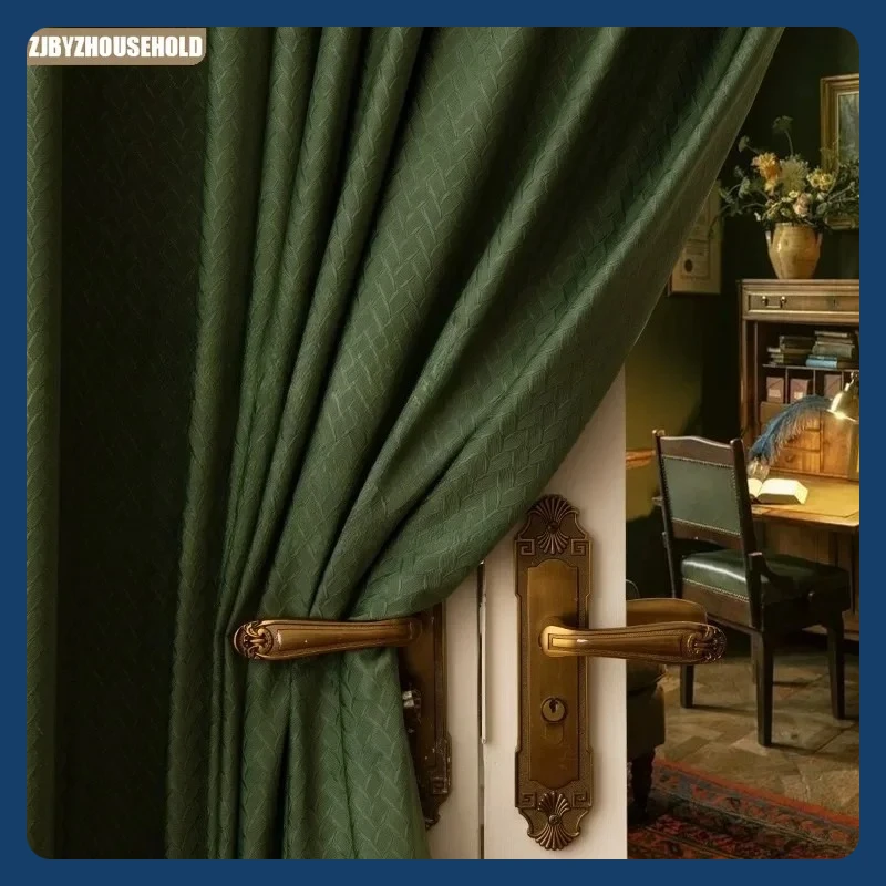 

French Retro Wheat Light Luxuryvelvet Curtains for Living Dining Room Bedroom Blackout Balcony Decorative Curtains Fashion Lace