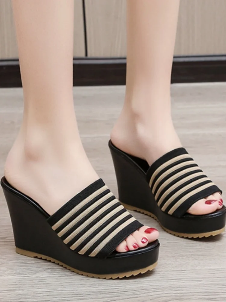 Women's slope heel cool mop thick bottom high-heeled sponge bottom straight mop