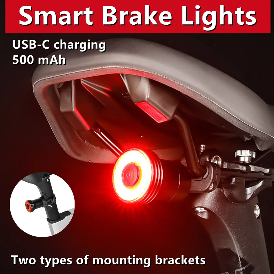 

Bicycle Brake Sensing Tail Light LED Bike Rear Safety Flash Light for Road Mountain Cycling USB Rechargeable 5 Modes Waterproof