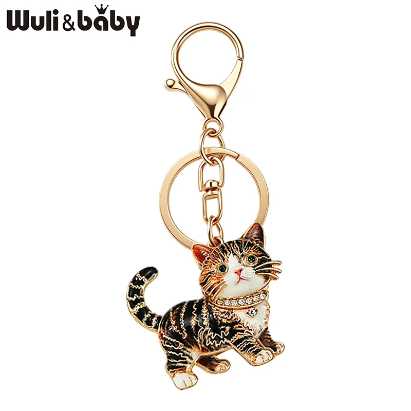 Wuli&baby Llavero de Gato Adorable para Bolsos de Mujer y Hombre, Mochilas, Aleación, 5 Colores, Esmalte, Amuleto de Gato, Animal, Mascota, Anillo, Regalo de Moda