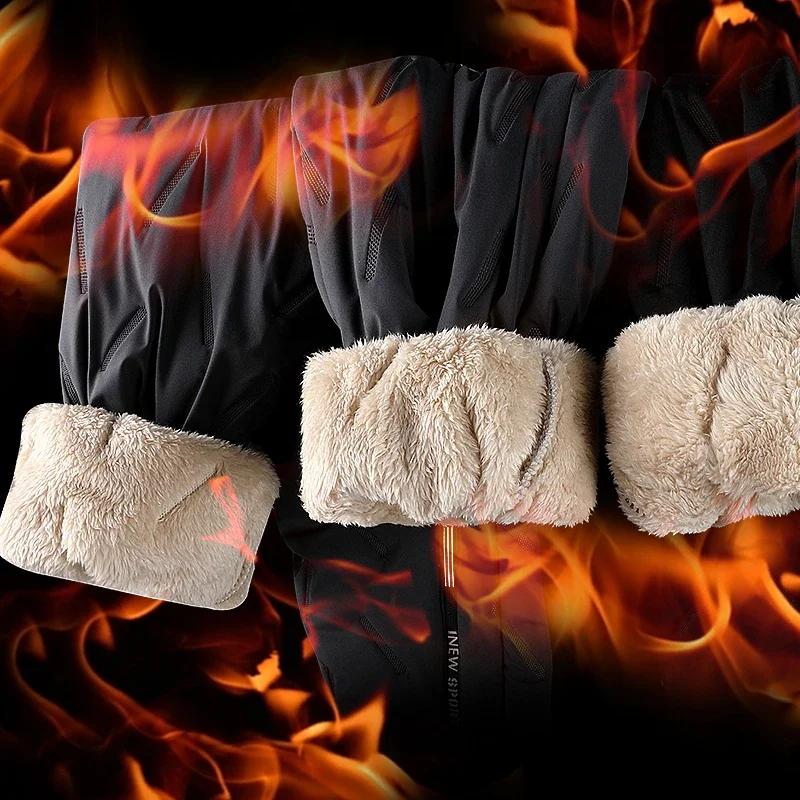 الشتاء سميكة الرجال بانت طويل دافئ بلون مستقيم بنطلون الباردة المقاومة أفخم الرياضة طويلة الرباط بانت الرجال الملابس #4