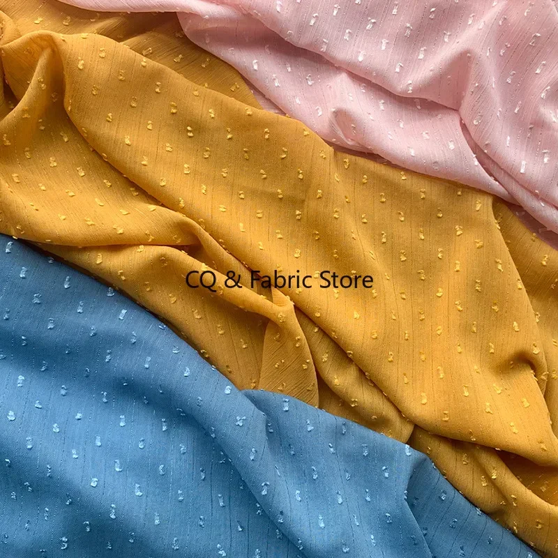 Chiffon wrinkled Swiss dot jacquard fabric polyester woven silver silk tulle fabric DIY women's shirt Lolita clothing