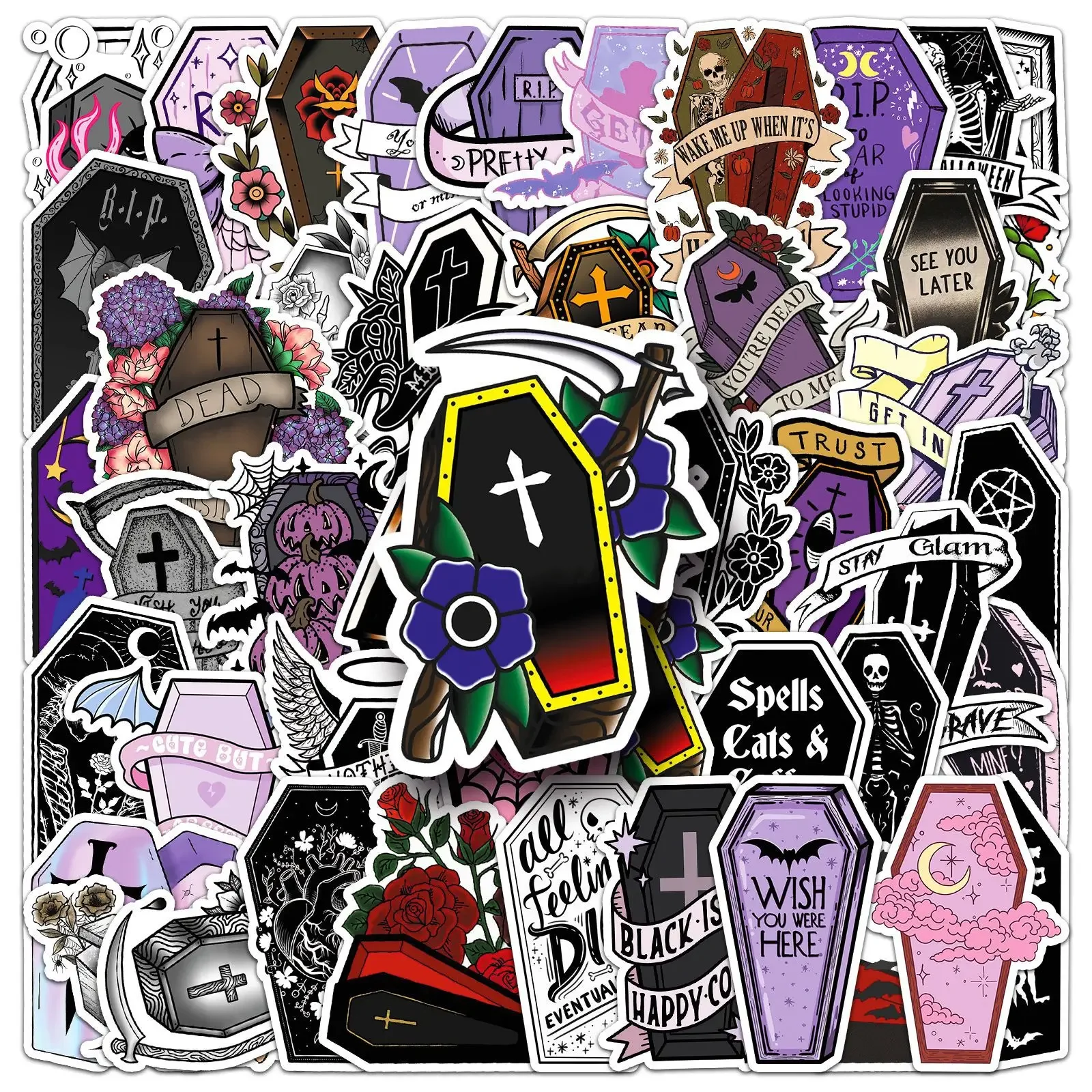 50PCS Dunklen Stil Gothic Halloween Vampir Sarg Aufkleber DIY Dekoration PVC Wasserdicht Skateboard Notebook Graffiti Spielzeug Geschenke