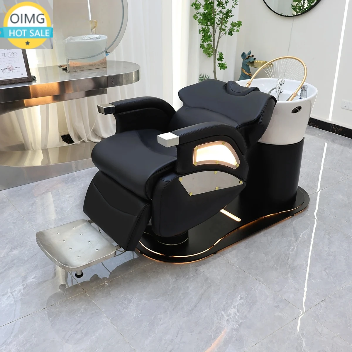 Beauty Full Body Massage Electric Shampoo Chair Wash Unit with White Bowl Basin Backwash Massage Shampoo Chair