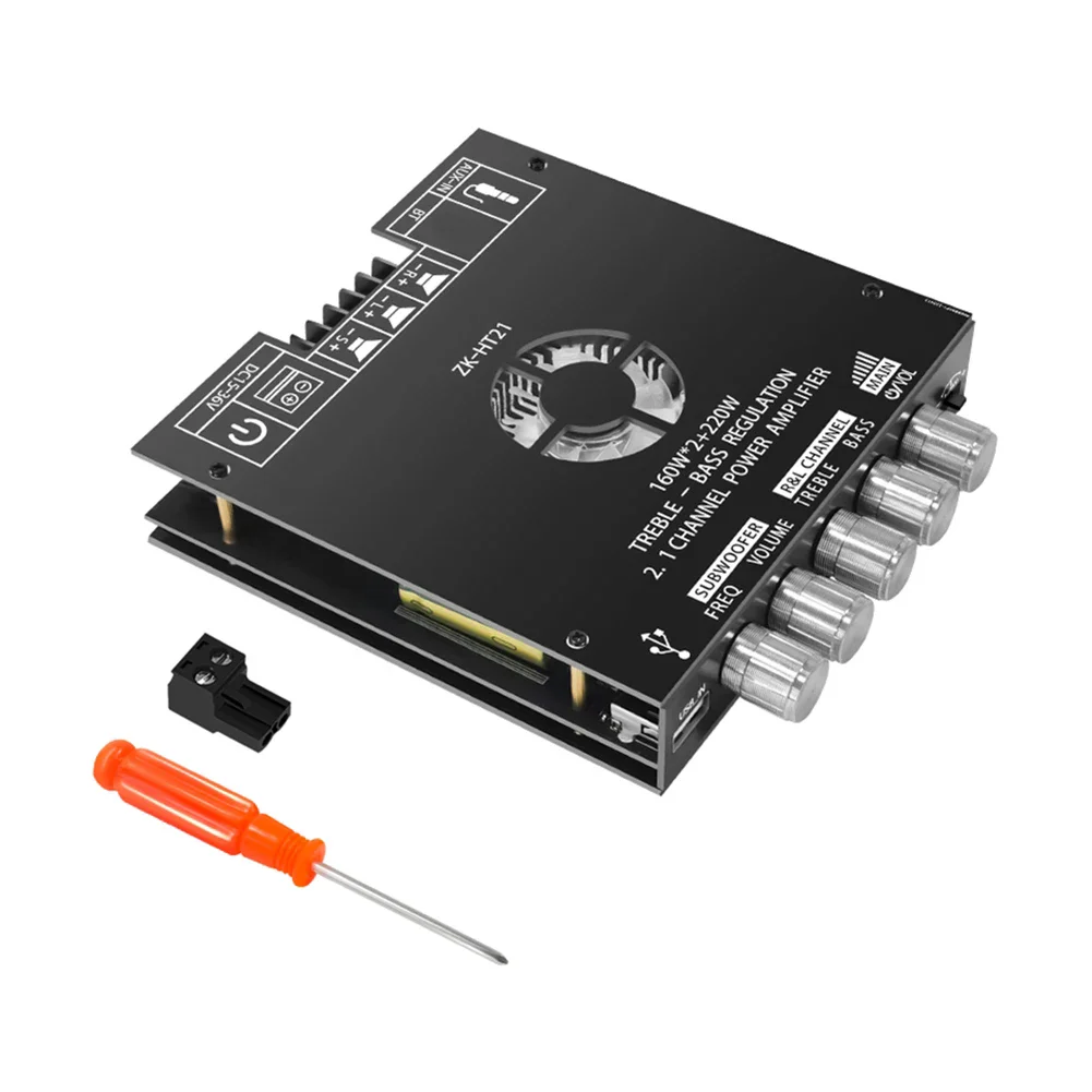 Creatall HT21 2.1 Channel 160WX2+220W HiFi Power Amplifier Board Module AUX/USB Input BT5.0 Digital Subwoofer Professional