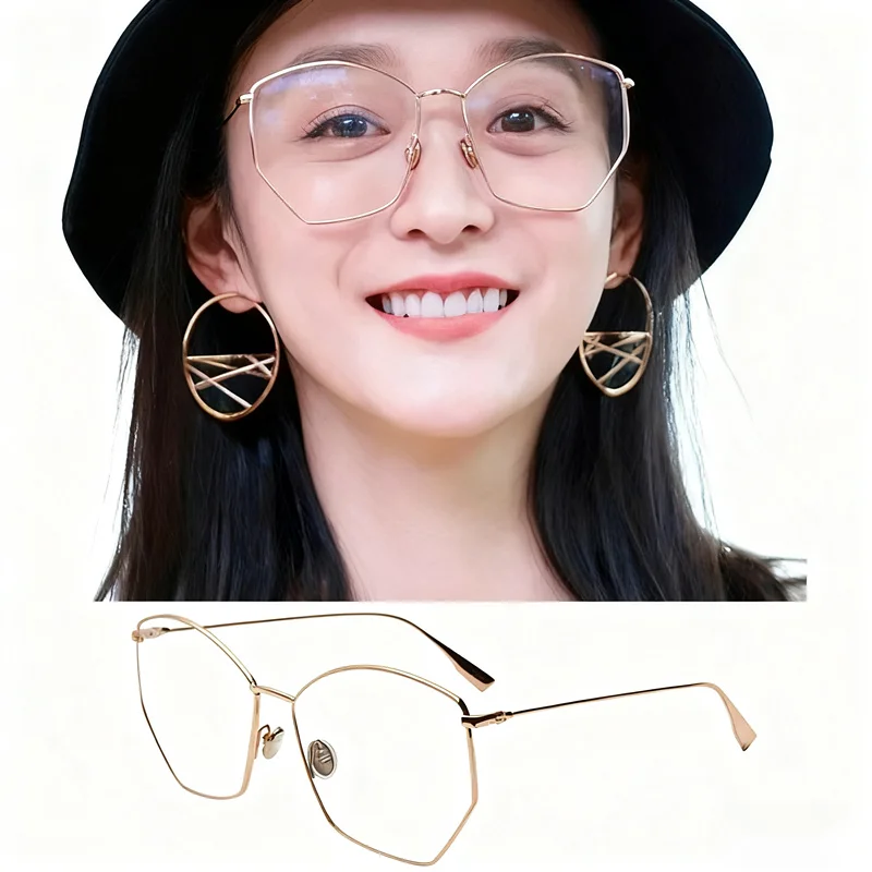 

Fashion Unisex Irregular-Shaped Optic Frame Anti-Blueray Glasses 58-15-145 Rose-Gold Rim Glasses Eyewear Fullrim for Prescripti