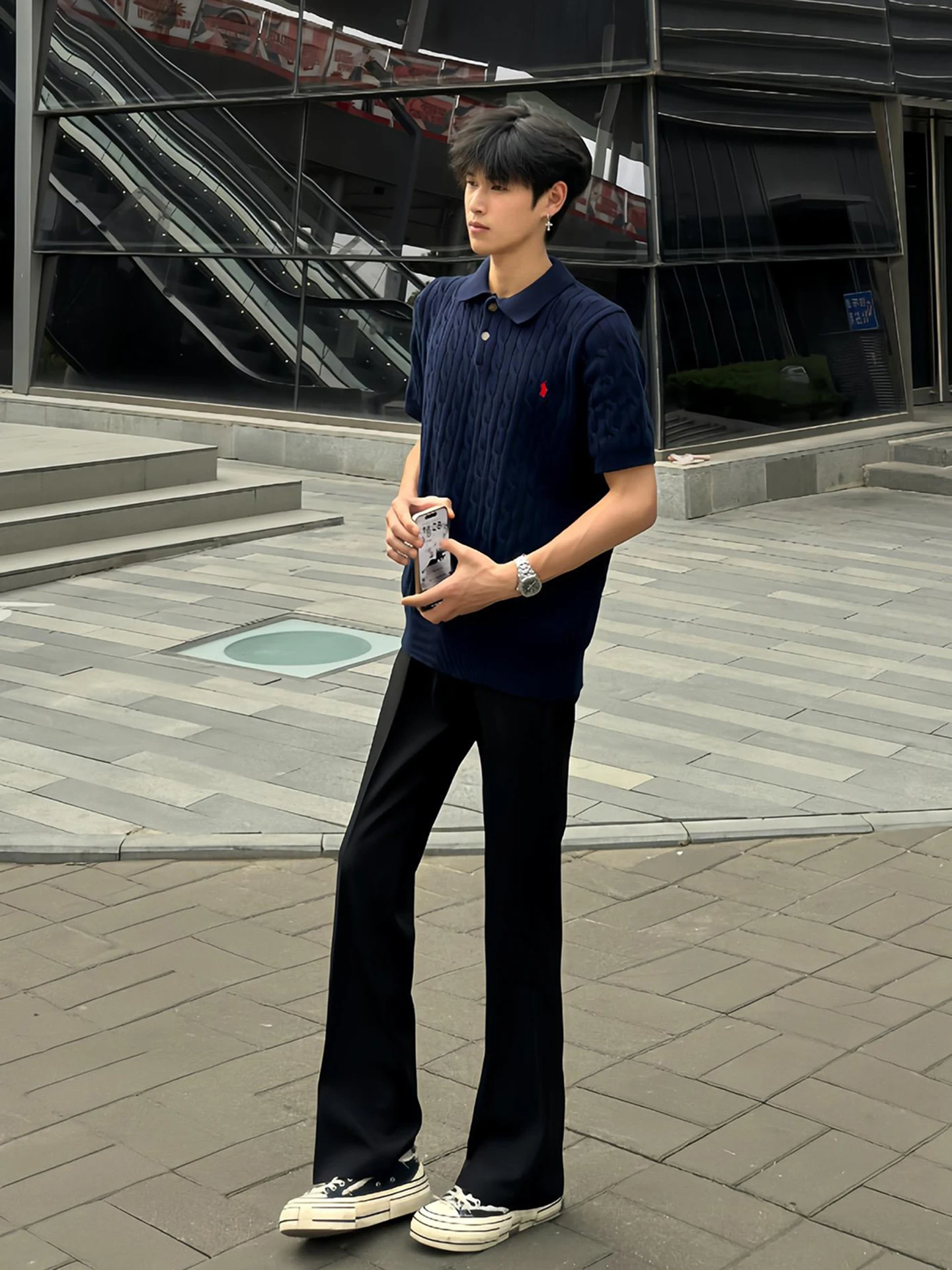 

Bla Ice Silk Straight Leg Men's Summer Thin American Sle Casual Pants Asymmetrical Knife Design Cool Feeling Trousers